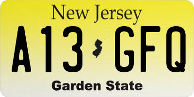 NJ license plate A13GFQ