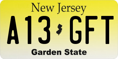 NJ license plate A13GFT