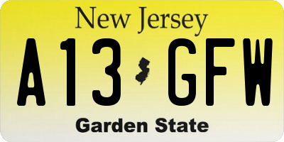 NJ license plate A13GFW