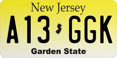 NJ license plate A13GGK