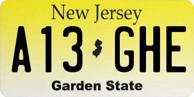 NJ license plate A13GHE