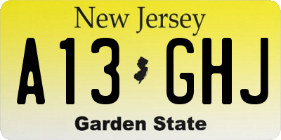 NJ license plate A13GHJ