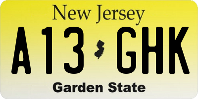 NJ license plate A13GHK