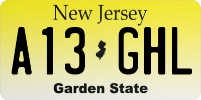 NJ license plate A13GHL