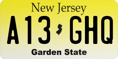 NJ license plate A13GHQ