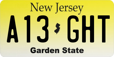 NJ license plate A13GHT