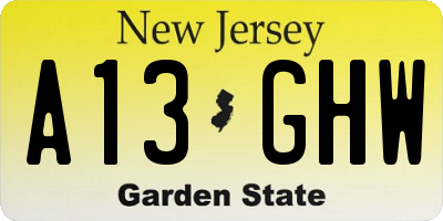 NJ license plate A13GHW