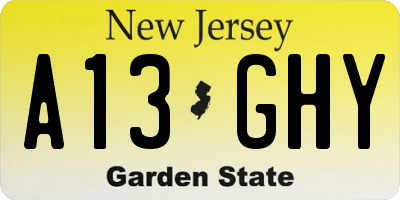 NJ license plate A13GHY