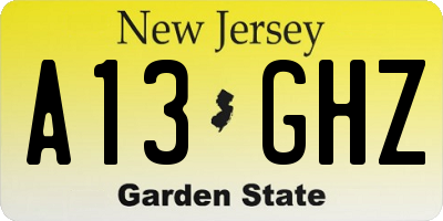 NJ license plate A13GHZ