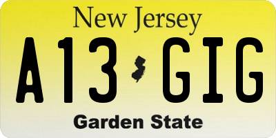 NJ license plate A13GIG