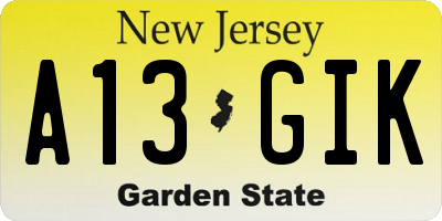 NJ license plate A13GIK