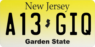NJ license plate A13GIQ