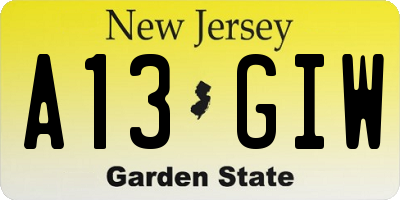 NJ license plate A13GIW