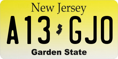 NJ license plate A13GJO