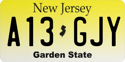 NJ license plate A13GJY