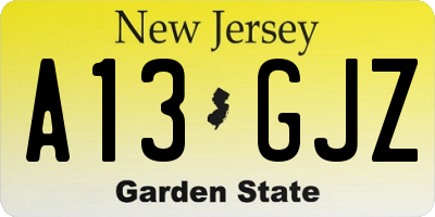 NJ license plate A13GJZ