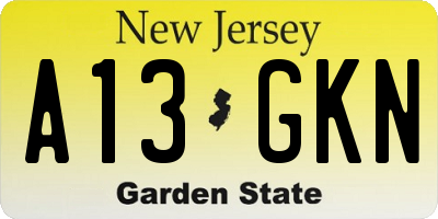 NJ license plate A13GKN