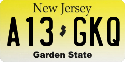 NJ license plate A13GKQ