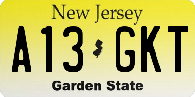 NJ license plate A13GKT