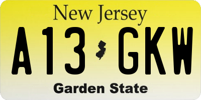 NJ license plate A13GKW