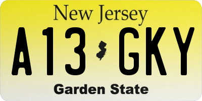 NJ license plate A13GKY