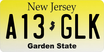 NJ license plate A13GLK