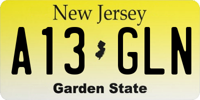 NJ license plate A13GLN