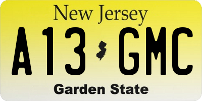 NJ license plate A13GMC