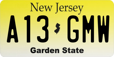 NJ license plate A13GMW