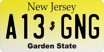 NJ license plate A13GNG