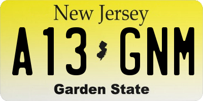 NJ license plate A13GNM