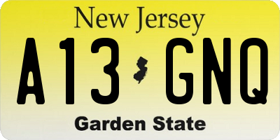 NJ license plate A13GNQ