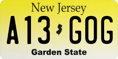 NJ license plate A13GOG