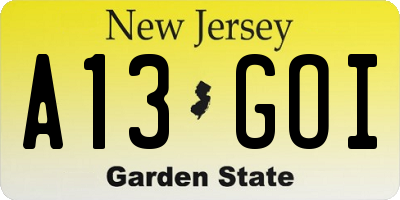 NJ license plate A13GOI