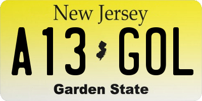 NJ license plate A13GOL
