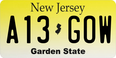 NJ license plate A13GOW