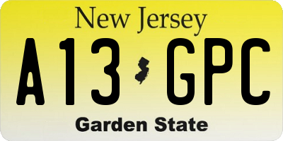 NJ license plate A13GPC