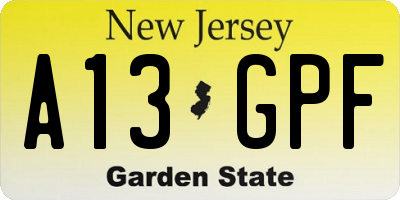 NJ license plate A13GPF
