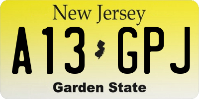 NJ license plate A13GPJ