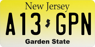 NJ license plate A13GPN