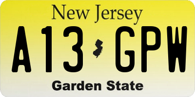 NJ license plate A13GPW