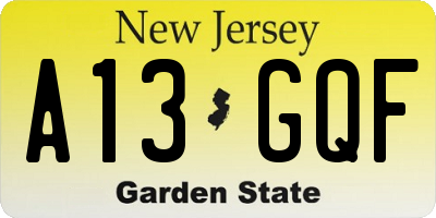 NJ license plate A13GQF