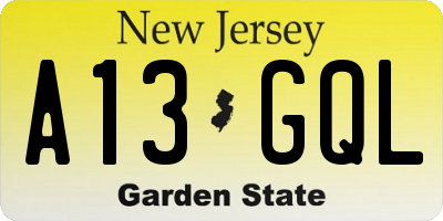 NJ license plate A13GQL