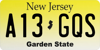 NJ license plate A13GQS