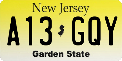 NJ license plate A13GQY