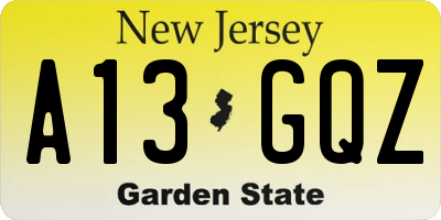 NJ license plate A13GQZ