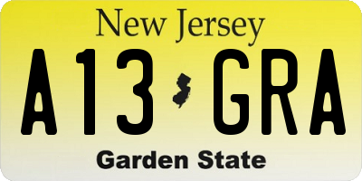NJ license plate A13GRA