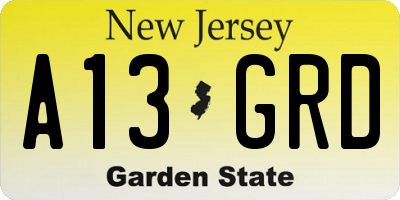 NJ license plate A13GRD
