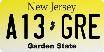 NJ license plate A13GRE