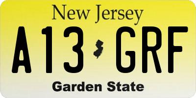 NJ license plate A13GRF